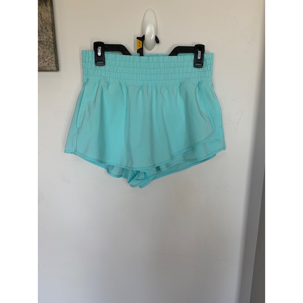 OFFLINE by Aerie Real Good Athletic Shorts Aqua Blue Smocked Waist Womens Medium